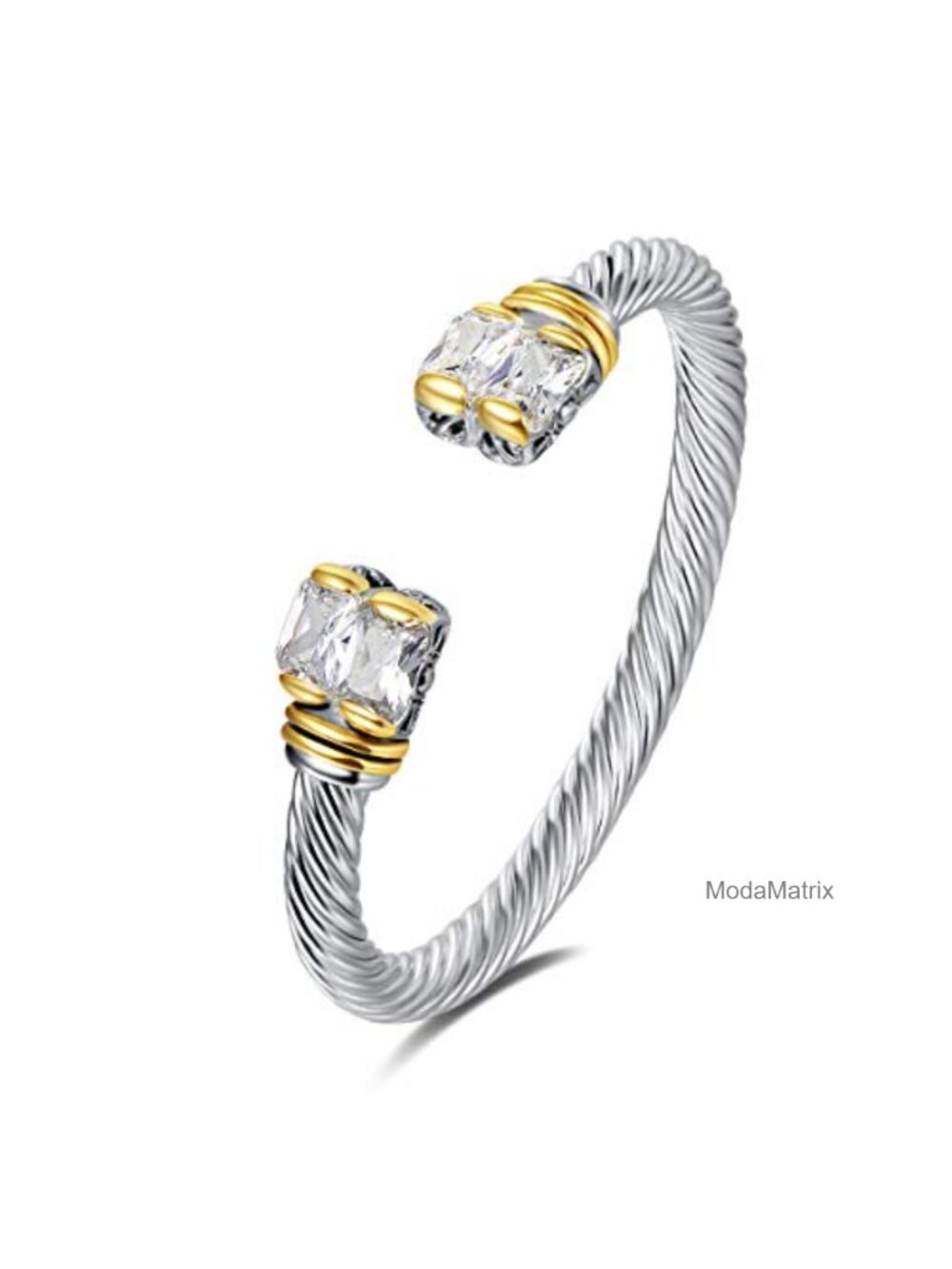 Designer Inspired Double Twisted Cable Wire CZ Bangle Bracelet